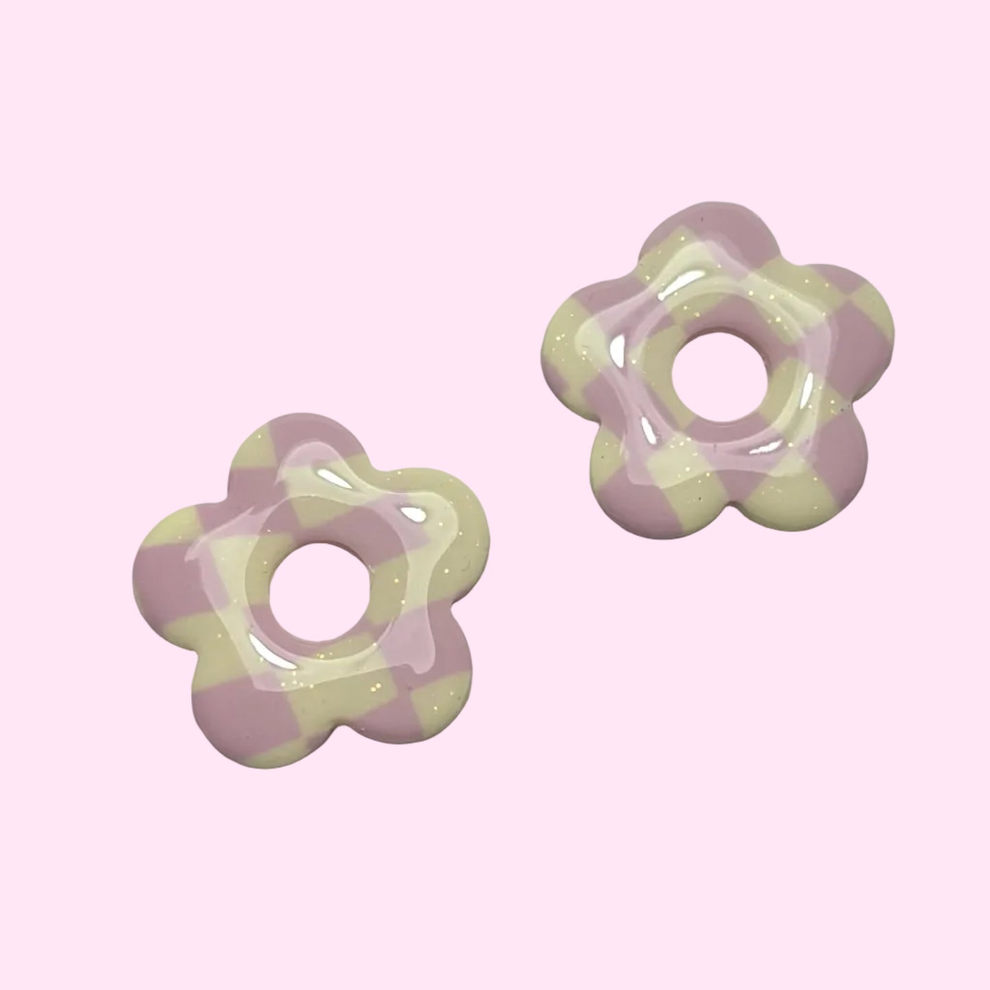 Hana M motif damier rose & jaune pale